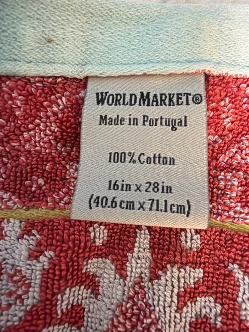 World Market Coral Teal yellow  Damask Pattern kitchen Towel